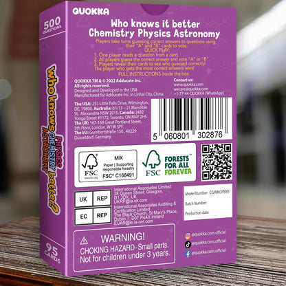 QUOKKA Board Games for Kids 8-12 and Family - Set of 4 Who Knows It Better? - 2000+ Questions Across Biology, Culture, STEM and Math - Educational Trivia Cards for Learning and Game Night