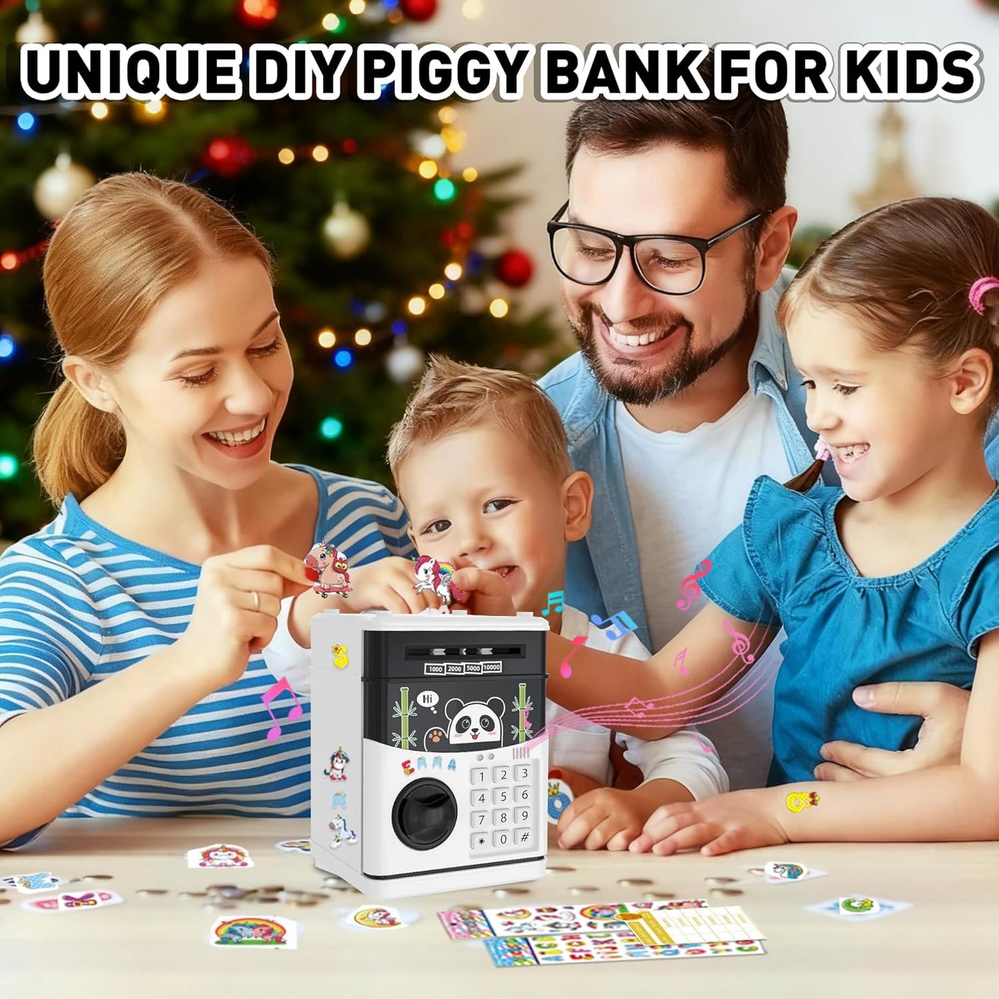 JUNEU Unicorn Piggy Bank for Kids, Gifts for 5 6 7 8 9 10 Year Old Girls, Kids Electronic Piggy Bank, Girls Birthday Gifts, Educational Toys for Girl Boys, Kid Money Saving Box, Mini ATM Coin Bank
