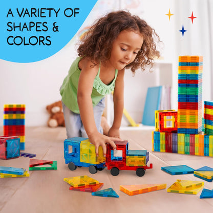 SUNNY AUNTIE Magnetic Tiles 56 PCS Building Set – Magnetic Building Tiles STEM Toy for Kids & Toddlers Ages 3-8, Magnet Construction Set for Boys & Girls