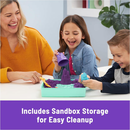 Kinetic Sand, Sandbox Set with 1lb Purple Play Sand, 4 Tools & Molds, Storage, Sensory Toys for Kids Ages 3 and up