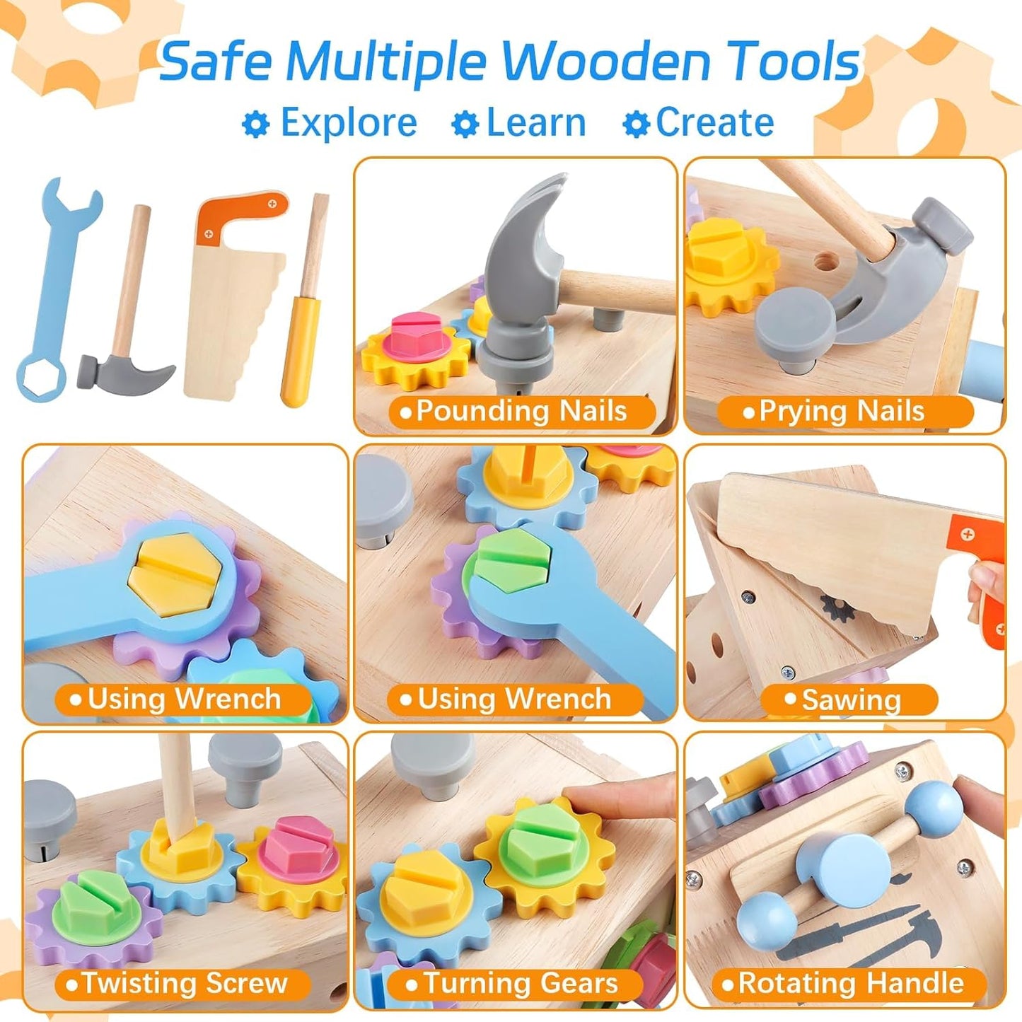 Aliex 38PCS Kids Wooden Truck Tool Set with Toy Drill for Toddlers Ages 3 4 5 6,Montessori STEM Educational Learning Construction Workbench Pretend Play Tool Kit,Birthday Sensory Gift for Boys Girls