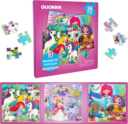QUOKKA Magnetic Puzzles for Kids Ages 4-6 – Magnetic Fractions Learning Set for Kids 6-12 – Math Games for Homeschooling, Classrooms & Travel – 110 Magnets, 12 Task Pages, Marker – Toddler Travel Toys