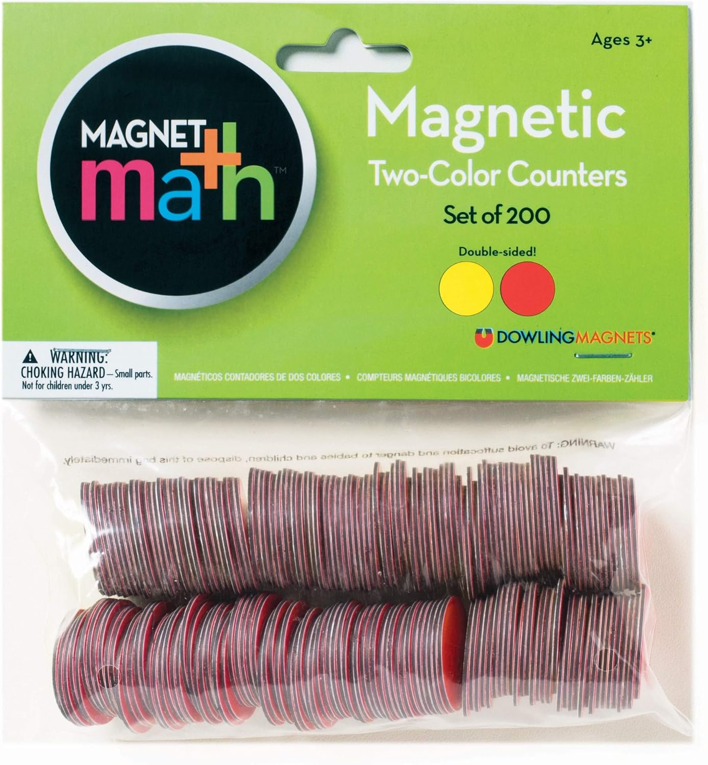 Dowling Magnets Magnetic Two-Color Counters (Red/Yellow, 1 inch Diameter Each), Set of 200. Item 732190. Counters for Kids Math/Math Counters for Kids/Magnetic Math Manipulatives/Montessori Math