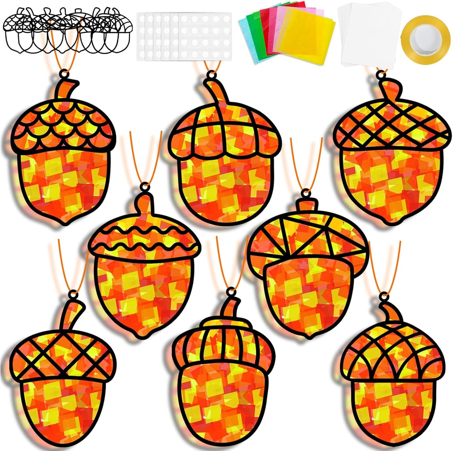 32 Sets Outer Space Suncatchers Craft Kit DIY Window Stained Glass Effect Planet Astronaut Alien Paper Crafts Home School Classroom Decoration Kid Birthday Gift Creative Art Project Activity Game - Colors A