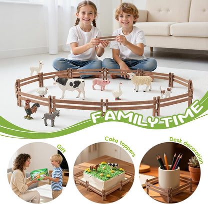24PCS Farm Ranch Animal Fence Corral Toys for Kids Age 3-5 5-7 4-8 Years Olds Boys Girls, Educational Farm Animal Cake Toppers for Toddlers 3 4 5 6 7 8 9 10