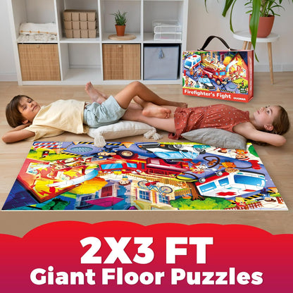 QUOKKA Giant Floor Puzzle for Kids Ages 4-6 – 2x3 Feet Extra-Thick 48 Pieces Toddler Puzzle Ages 3-5 – Construction Educational Activity for Boys Girls – Premium Box with Sturdy Handle & Magnetic