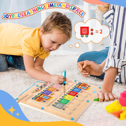 wakeInsa Magnetic Color and Number Maze,Montessori Toy for 2-5 Years Old Girls,Wooden Magnet Balls Puzzles,Toddler Busy Board Game,Preschool Learning Activities,Christmas & Birthday Gift for Kids