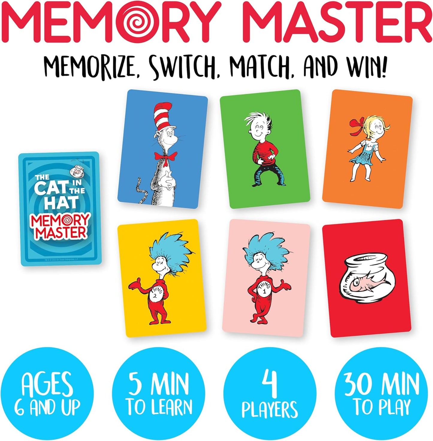 Aquarius Cat in The Hat Memory Master Card Game - Fun Family Party Game for Kids, Teens & Adults - Entertaining Game Night Gift - Officially Licensed Dr. Seuss Merchandise