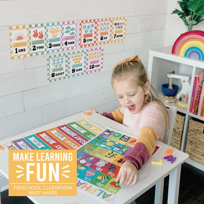 Hadley Designs Alphabet for Classroom Wall Decor - ABC Posters for Classroom Wall Chart Preschool & Kindergarten, ABC Letters & Number Line Elementary, Alphabet Cards, Varsity Letter Classroom Decor