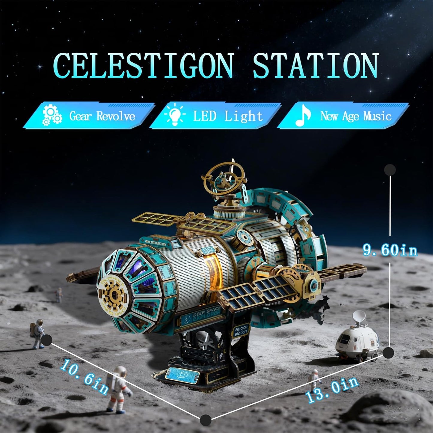 3D Wooden Puzzles for Adults - Space Station Mechanical Model Kit with Lights & Music, 511PCS Adult Wooden Puzzles, DIY Building Toy for Teen & Adults, Miniature House Kit for Birthday Father's Day