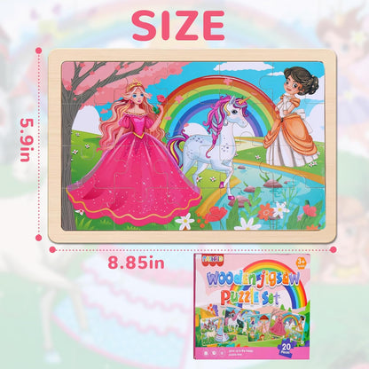 Wooden Puzzles Toys for Kids Ages 3-5, Set of 4 Packs with 20-Piece Farm, Animals Theme Wood Jigsaw Puzzles, Preschool Educational Brain Teaser Toys for Boys and Girls 3-6 Years Old.