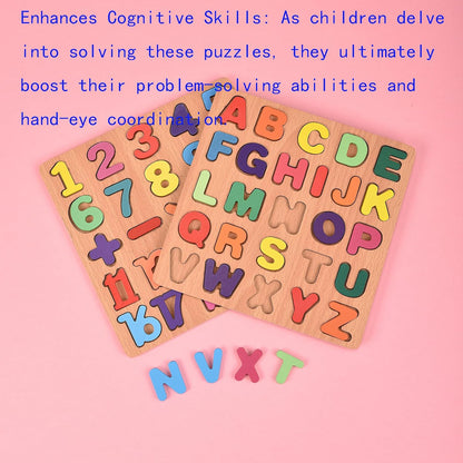 2PCS Wooden Alphabet Number Shape Puzzles for Toddlers, Educational Learning Puzzles Game (Alphabet & Number)