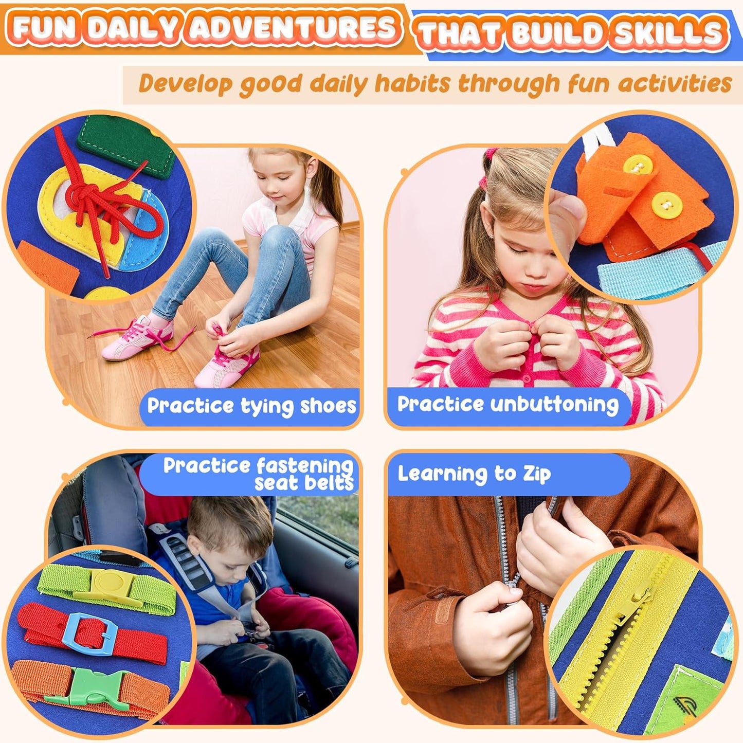 URMYWO Toddler Busy Board - Busy Book Montessori Toys Ages 3 and up - Preschool Learning Activities with Alphabet Number Animal, Educational Travel Toys Birthday Gifts for Kids
