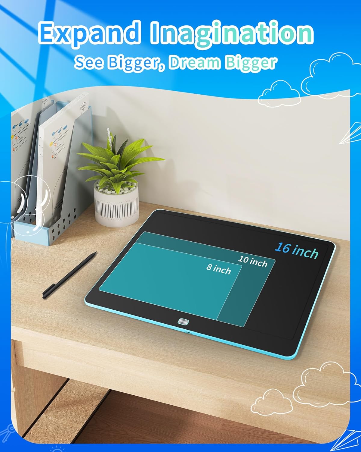 Magnetic LCD Writing Tablet for Fridge, 13 Inch Writing Tablet for Kids, Toddler Drawing Pad, Learning Toys for Boys Girls Ages 3.4.5.6.7.8, Writing Board for to-Do Lists and Family Messages (Blue)