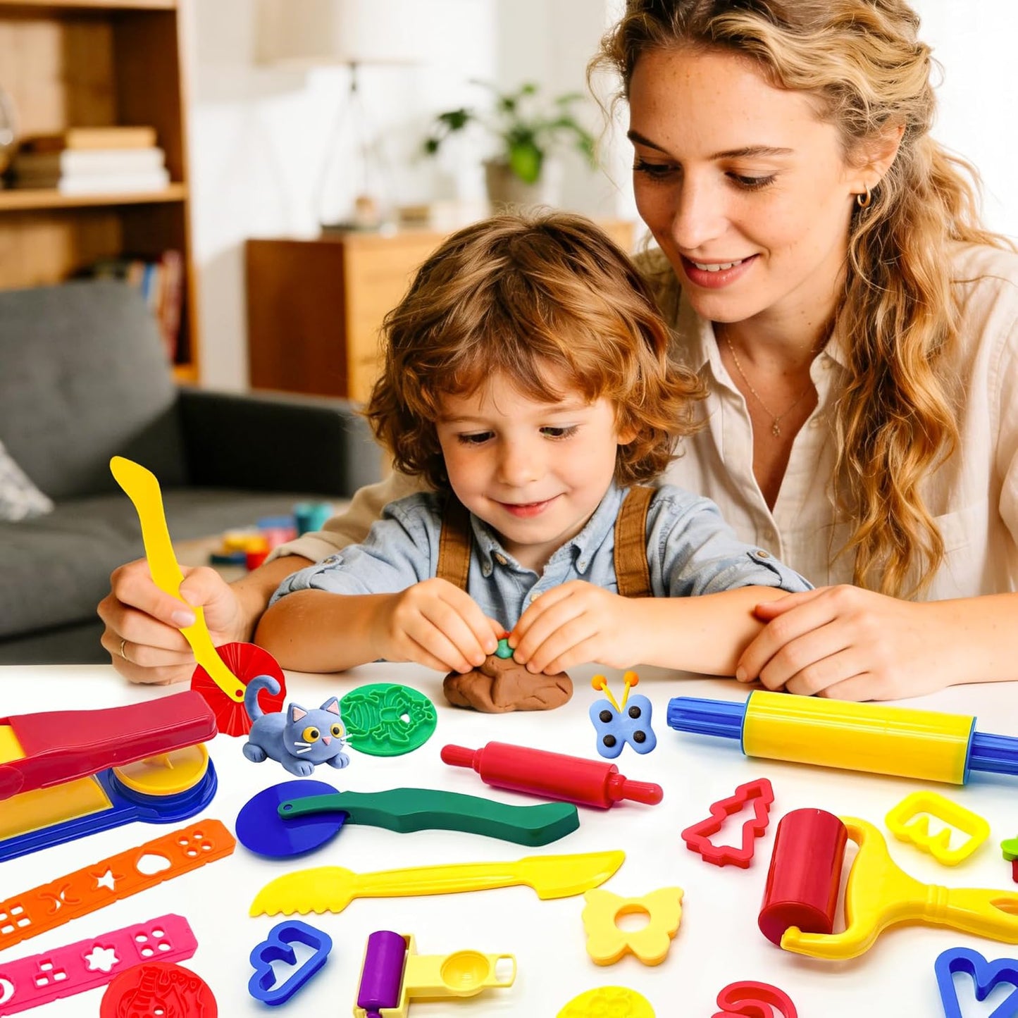 Dough Tools for Kids,9-Piece Kids Clay and Dough Tool Kit– Includes Roller, Rolling Pins, Cutting Tools, Safe Scissors & Plastic Knife for Fun DIY Craft Activities