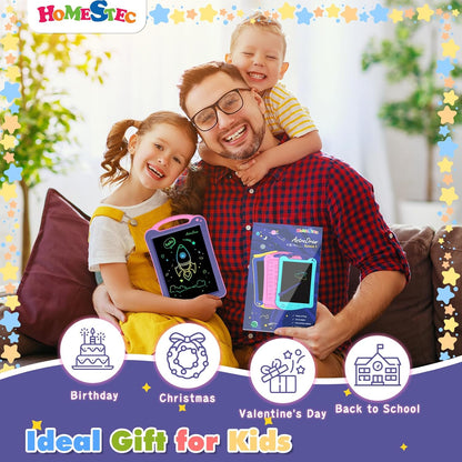 [ClimatePartner Certified] HOMESTEC Astrodraw Drawing Pad, Colorful LCD Writing Tablet for Kids, Doodle Board for Toddlers 3 4 5 6 Years Old, Travel Toy Birthday Gift for Boys Girls (Aqua/Purple)