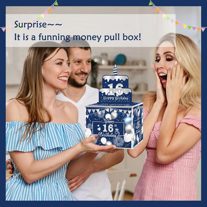 Birthday Money Box for Cash Gift Pull, Surprise Gift Boxes for Money, Money Holder Box with Pull Out Happy Birthday Card and 50Pcs Transparent Bags, Money Gift Ideas for Kids and Adults