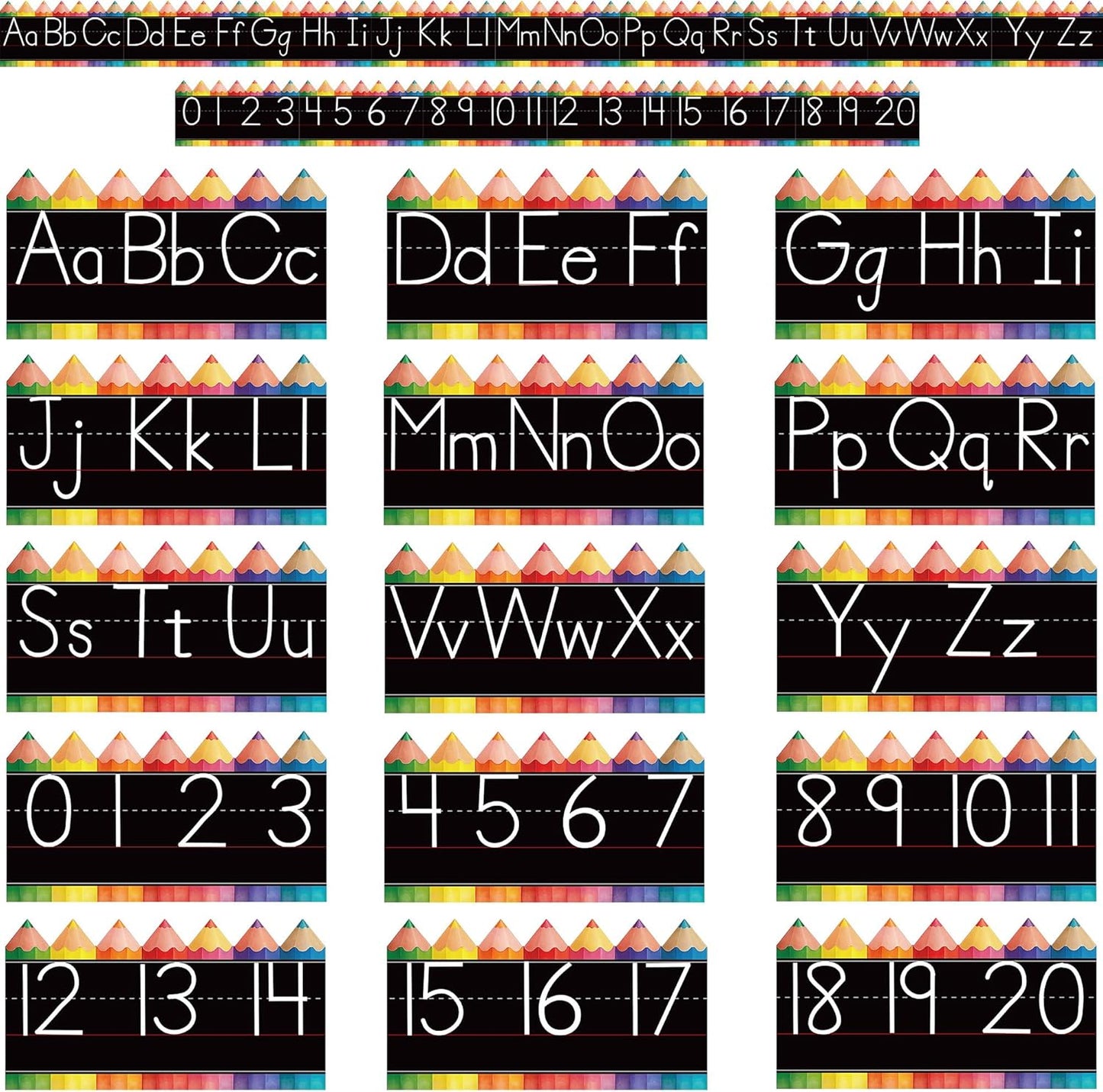 Alphabet for Classroom Wall - 15 PCS Crayon ABC Manuscript Alphabet Line for Classroom Wall Alphabet Bulletin Board Set for Pre School Elementary Classroom Homeschool, Playroom Bedroom Decorations