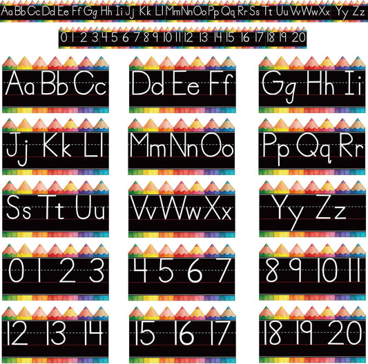 Alphabet for Classroom Wall - 15 PCS Crayon ABC Manuscript Alphabet Line for Classroom Wall Alphabet Bulletin Board Set for Pre School Elementary Classroom Homeschool, Playroom Bedroom Decorations