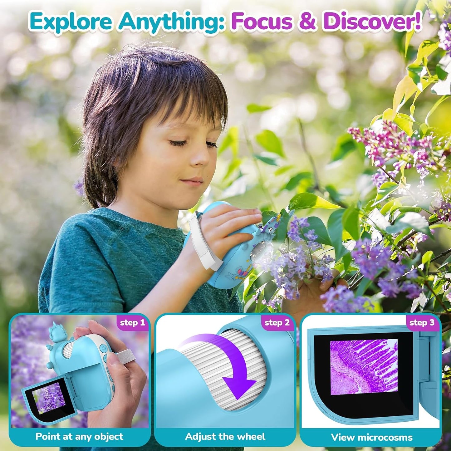 Digital Microscope for Kids Handheld Miniscope - 4K 2.0" Screen Rechargeable 1000X Mini Pocket Portable Magnifying Glass Edu Learning Science Toy Gift with Slides Kit 4-12 Children Students (Violet)