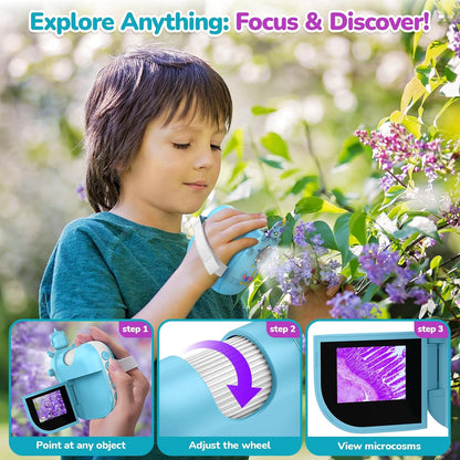 Digital Microscope for Kids Handheld Miniscope - 4K 2.0" Screen Rechargeable 1000X Mini Pocket Portable Magnifying Glass Edu Learning Science Toy Gift with Slides Kit 4-12 Children Students (Violet)