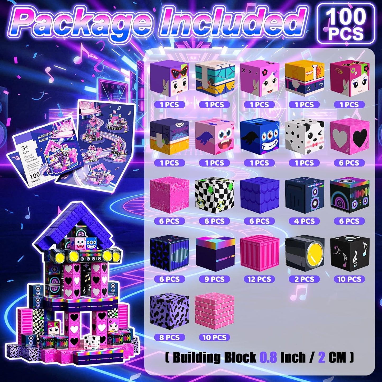 Magnetic Blocks, 150PCS Magnetic Building Blocks, Stacking Magnets for Kids, Sensory Toy for STEM Constructions Magnet Blocks for Girls Age 3+, Christmas Birthday Gifts (Snow Castle)