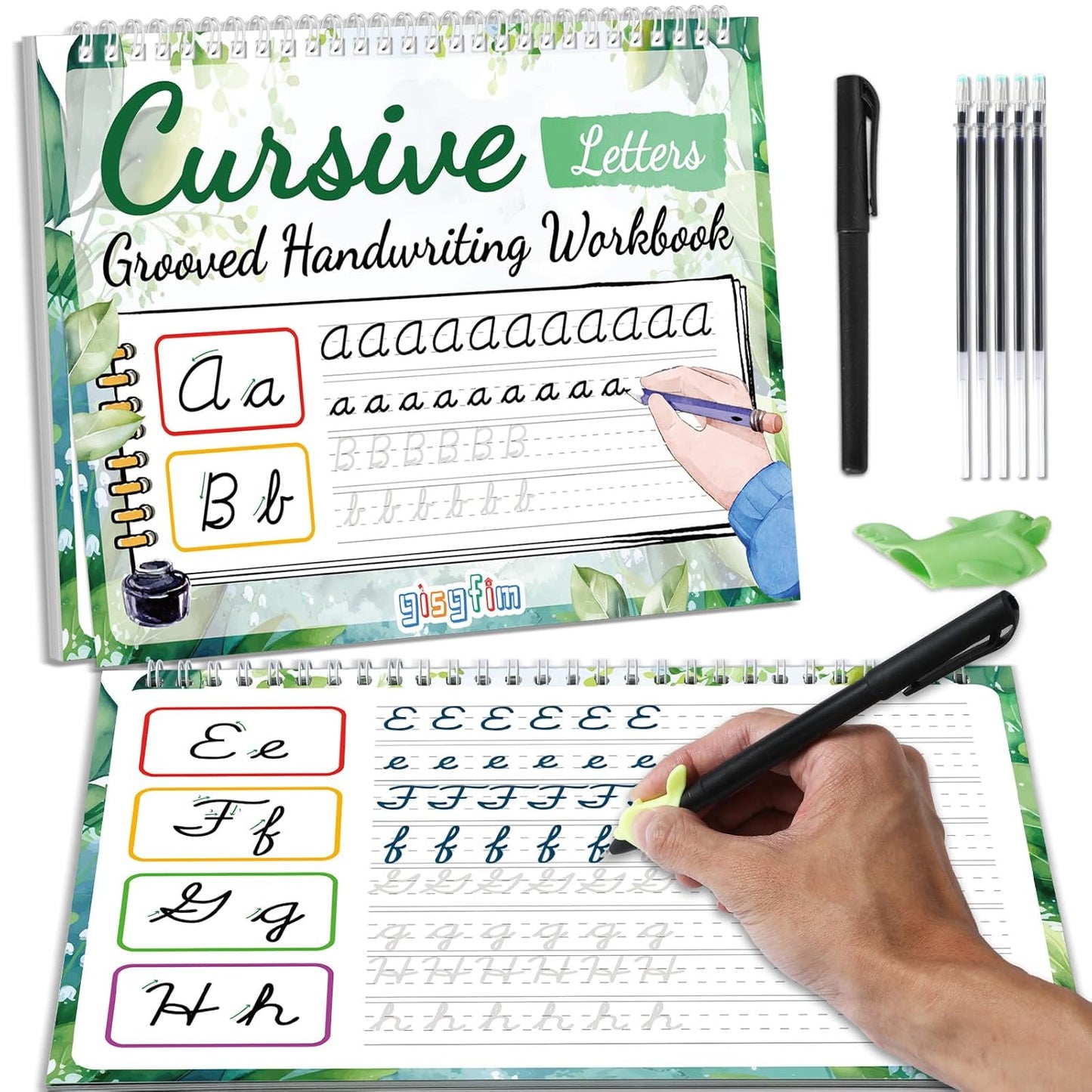 gisgfim Grooved Cursive Handwriting Workbook Magic Reusable Grooved Cursive Handwriting Practice Guided Tracing with Disappearing Ink Pens for Beginners Kids Learning Activities Supplies (Sentence)