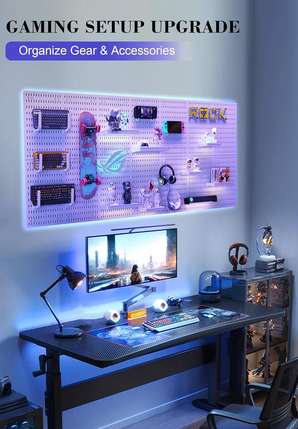 Pegboard Wall Organizer Set – 4 Peg Boards with Hooks & Shelves – Office, Kitchen, Gaming Room Desk Pegboard Storage – Peg Board Wall Display Rack (White)
