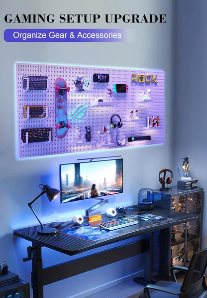 Pegboard Wall Organizer Set – 4 Peg Boards with Hooks & Shelves – Office, Kitchen, Gaming Room Desk Pegboard Storage – Peg Board Wall Display Rack (White)
