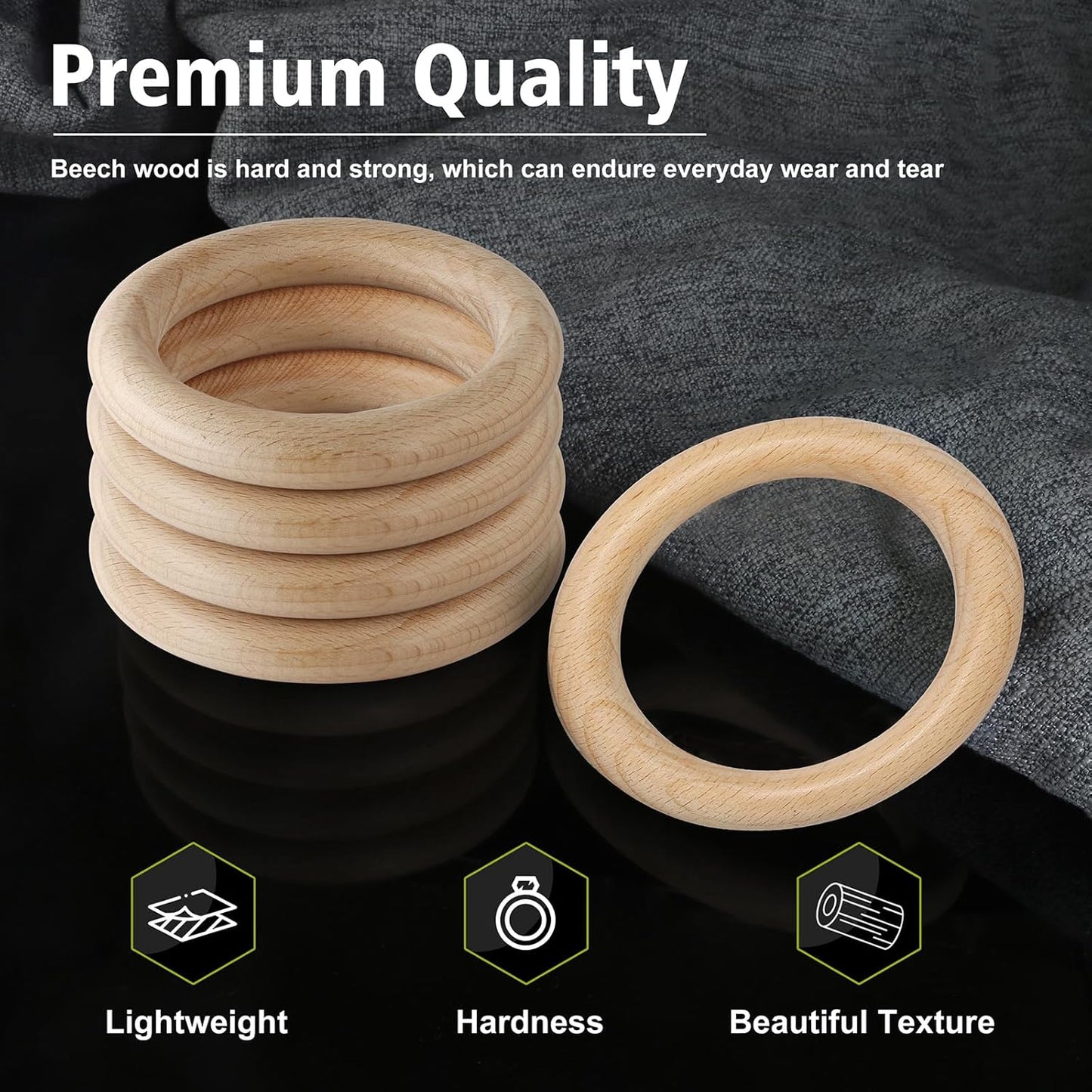 FoDau770 5pcs Natural Beech Wooden Rings, Unfinished Solid Wood Rings Heavy Duty Wood Circles, Macrame Craft Circles for Party, Home Decor & DIY Making - Outer Diameter: 3 Inch