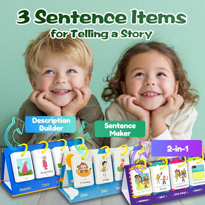 Kids Learning Calendar Set - Sentence Building Pocket Chart, Descriptive Word Games Flash Cards for Phonics Practice, Puzzle Pocket Chart for Classroom Homeschool Kindergarten (Sentence)