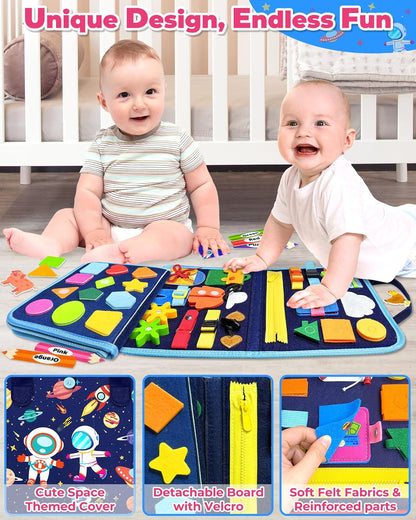Gojmzo Busy Board Montessori Toys for Toddler Boy Girl Birthday Gifts, Busy Book Sensory Toys for Toddlers, Learning Educational Toddler Travel Activities