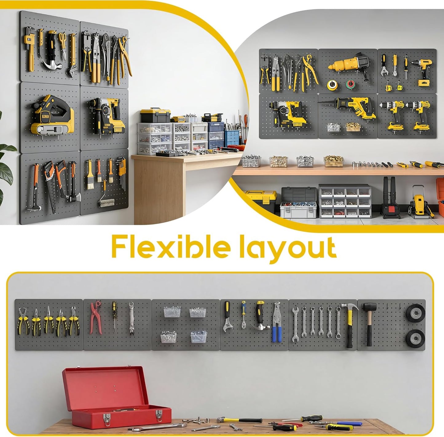 Peg Board for Tools, 4 Pack Metal Pegboard Wall Organizer with Hooks,16"×12" White Pegboard Panels for Walls Home, Garage Tool Storage, Kitchen, Office Organization, Craft Room