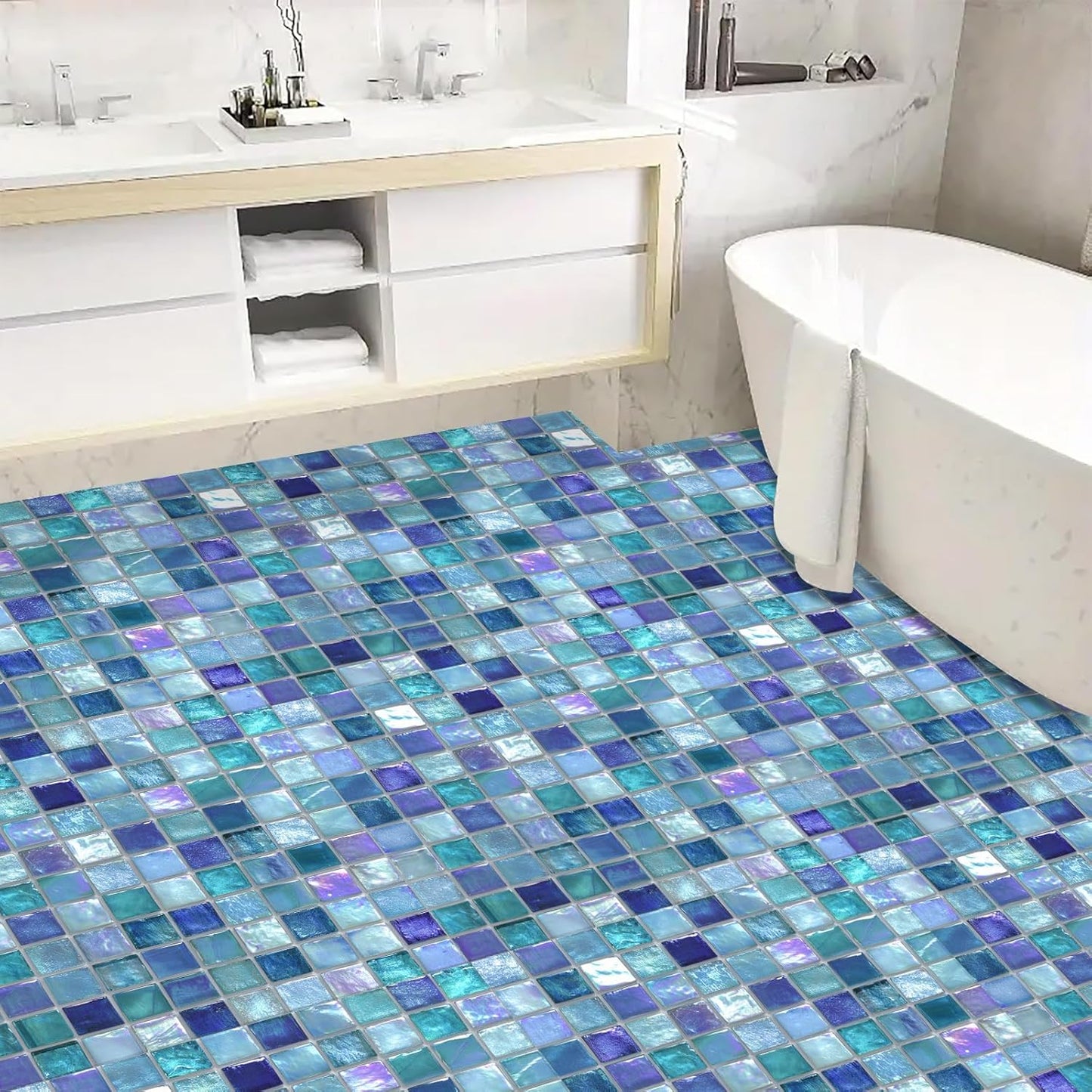 Wall Tiles Peel and Stick 12x12 Inch Ocean Coral Fish Pattern Vinyl Stickers Self Adhesive Tiles for Kitchen Bathroom Shower Laundry Room Aquarium Theme Home Renovation DIY Decor