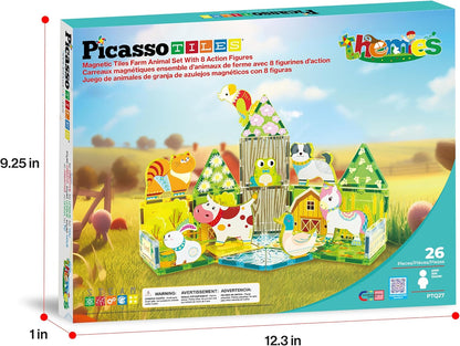 PicassoTiles Magnetic Tiles Magnet Tile Building Blocks Marine Animal World Themed Set with 8 Ocean Character Action Figures STEM Learning Toy Construction Toddlers Boys Girls Ages 3+ PTQ25