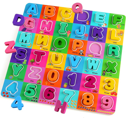 Alphabet Wooden Puzzles for Toddlers 3-5, Pack of 3 ABC, Number and Shape Puzzle, Preschool Educational Learning Toys with Puzzle Board & Letter Blocks for Girls Boys Ages 3 4 5 Years Old