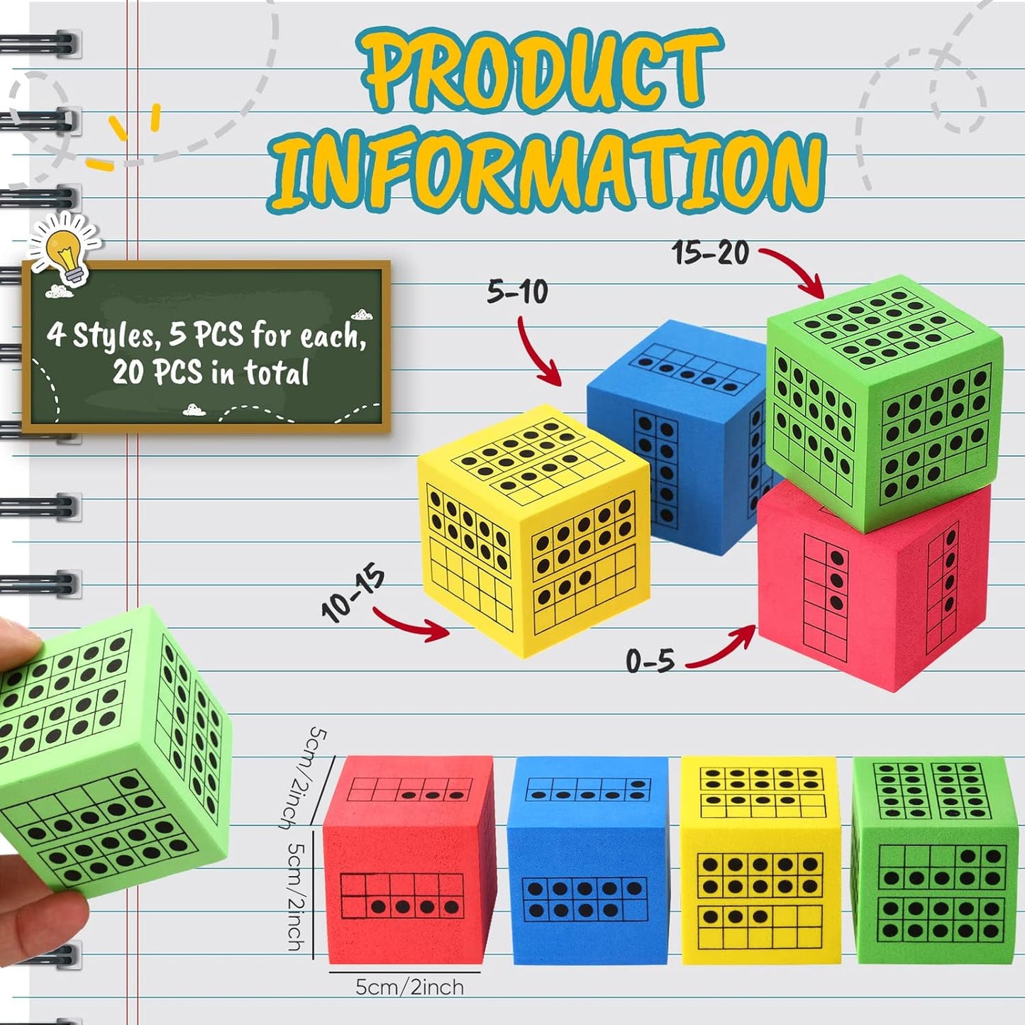 Hanaive 20 Pcs Ten Frame Foam Dice for Classroom Math Manipulatives Kindergarten Classroom Supplies for Teachers Elementary Subitizing Educational Counting Toys Math Learning Tools