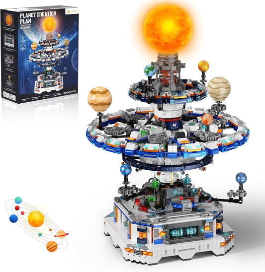 Rotating Solar System Building Set with LED Lights, 2900 PCS Collector's STEM Model Kit, 8 Orbiting Planets & Glowing Sun – Educational Gift for Adults, Kids 8+, Astronomy Enthusiasts