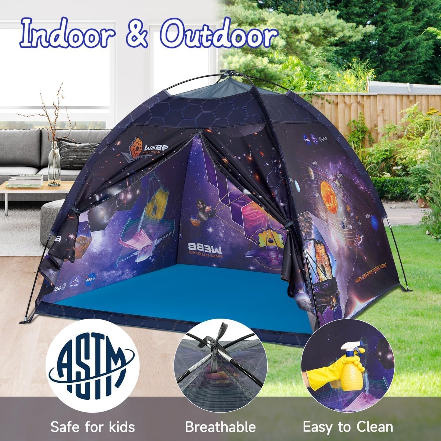 Mnagant James Webb Space Telescope Kids Play Tent Indoor & Outdoor for Boys and Girls(61" x 61" x 45")