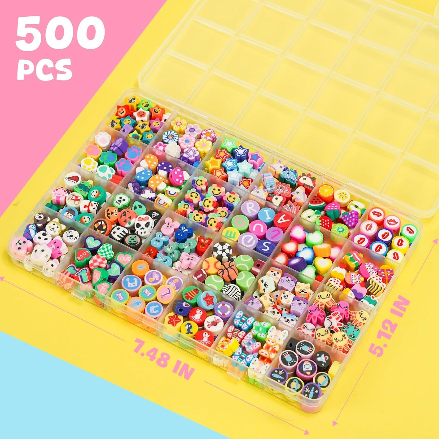 Gionlion 1200 Pcs Polymer Clay Beads Bracelet Making Kit, 25 Style Animal Fruit Flower Butterfly Bunny Pony Letter Beads Charms for Jewelry Making, DIY Art and Crafts Toys Gifts
