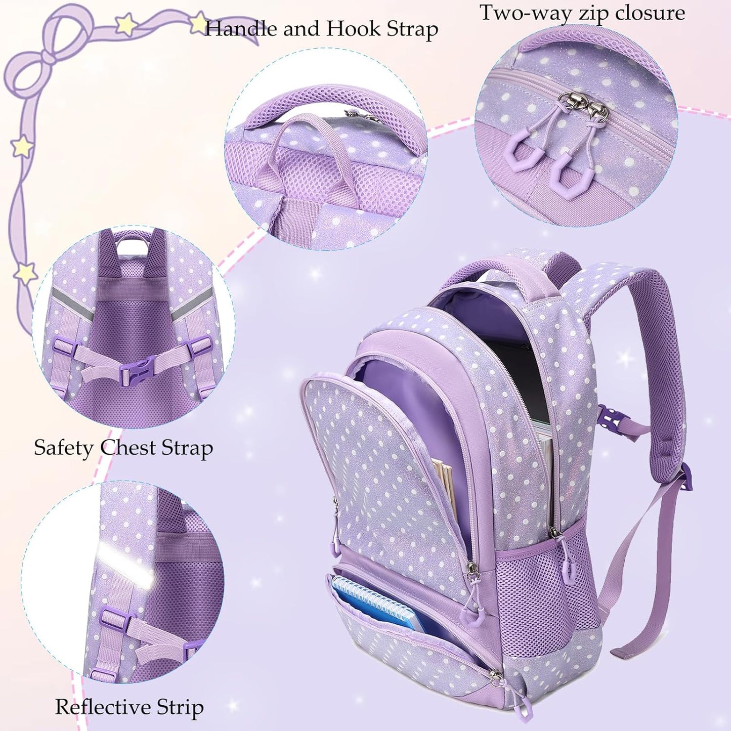 Girls Backpack for Elementary Unicorn Backpack Kids Backpack School Bookbag for Girls 3 in 1 Set Back to School