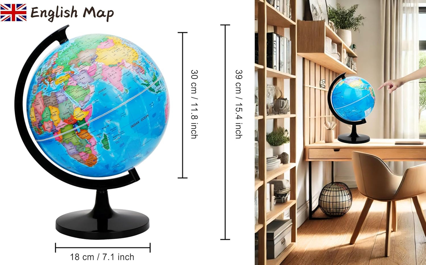 Exerz 8" World Globe - Political Map Educational- Self Assembled School Globe