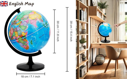 Exerz 8" World Globe - Political Map Educational- Self Assembled School Globe