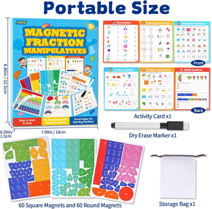Magnetic Fraction Educational Puzzle, Magnetic Fraction Demonstration Book, Fraction Tiles & Circles, Montessori Math Manipulatives for Elementary School, Fraction Learning Toys for Kids