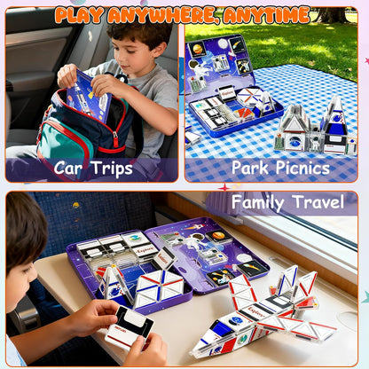 Mini Magnetic Tiles,42PCS Magnetic Building Blocks with Metal Storage Box,STEM Toys for Kids Ages 3+,Sensory Toys for Kids with Autism