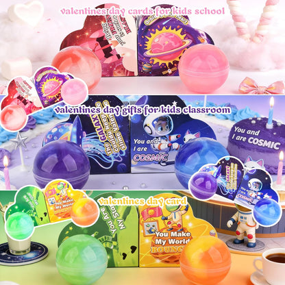 30 Pack Kids Valentines Day Galaxy Slime Gift Kit with Greeting Card Box Stress Relief Fidget Toy for Classroom Exchange School Prizes Birthday Supplies, Valentines Gifts for Kids Classroom