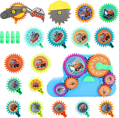 Toy Interlocking Gear Sets Kids Creative Learning Building Blocks 18Pcs Educational Construction Toy Electric Manual Dual Mode Versatile Gear Playset Gift for Boys Girls