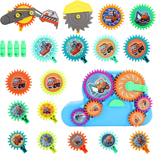Toy Interlocking Gear Sets Kids Creative Learning Building Blocks 18Pcs Educational Construction Toy Electric Manual Dual Mode Versatile Gear Playset Gift for Boys Girls