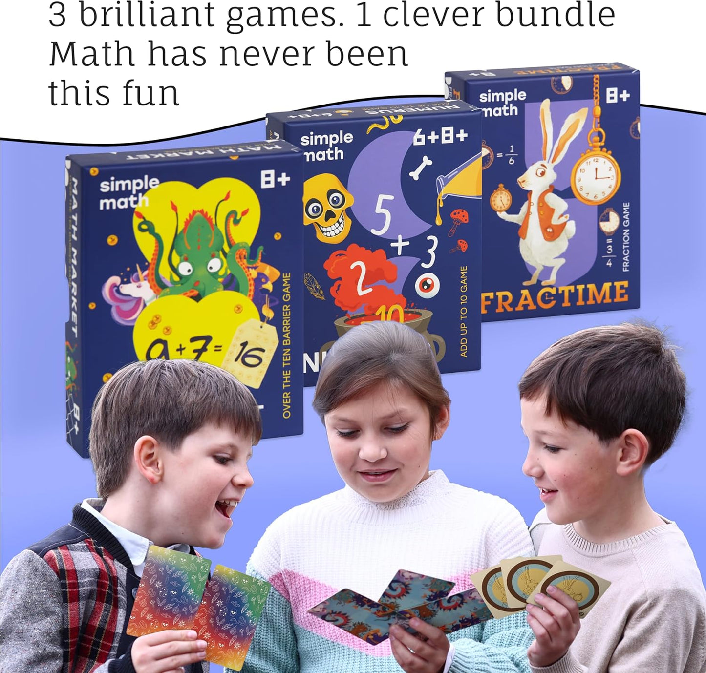 Math Card Games Bundle for Kids 6+ & 8+ | 3 Games Included | Fun & Education | Help to Build Math, Focus and Logic | Recommended by Teachers | 2-6 Players | 10 min Playtime (Math Card Bundle)