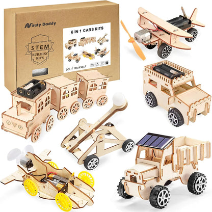 STEM Toys for Kids 8-14, 6-in-1 Wooden Model Car Building Kits with Solar Helicopter & Wind Car - Engineering Kits for Boys & Girls Birthday Gifts